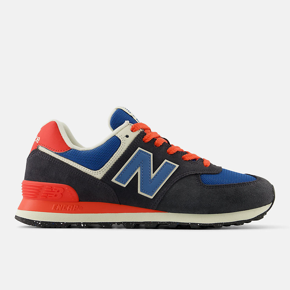 New Balance 574 Shoes Phantom with Blue Agate and Blast Red